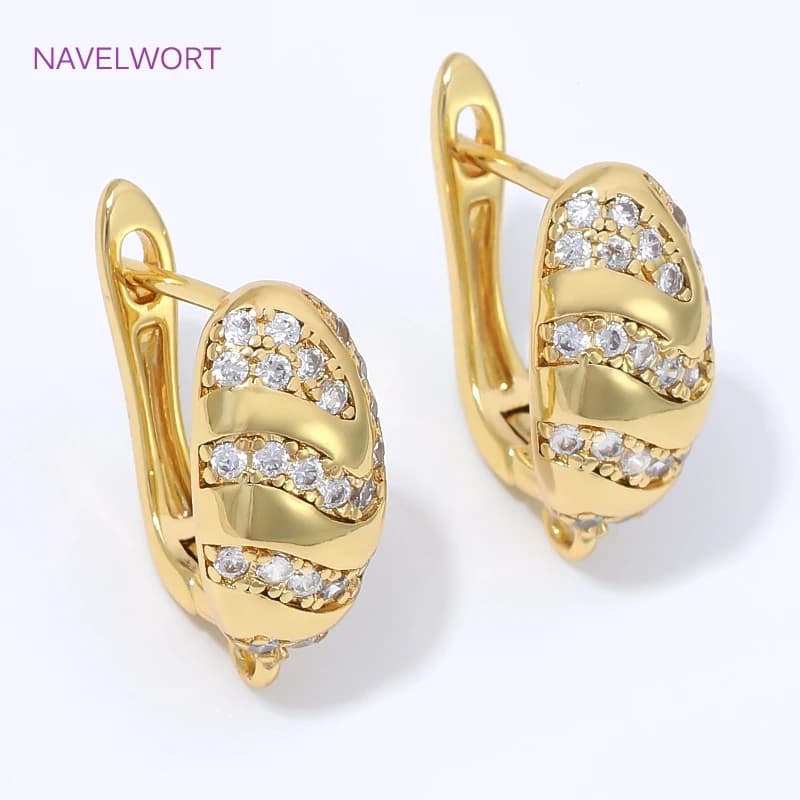 18K Gold Plated Oval Shvenzy Earwire Fasteners,Inlaid Zircon Earring Hooks,Brass Earring Fixtures,DIY Earring Making…
