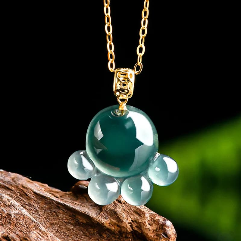 Natural Real Emerald Blue Water Jade Cat's Paw Pendant Necklace Carved Jadeite Jewelry Fashion Amulet Gifts…