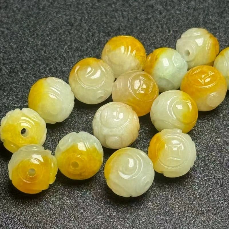 5pcs Natural Yellow Emerald Jade Circular Bead DIY Bracelet Bangle Charm Jadeite Jewellery Fashion Accessories Amulet Gifts