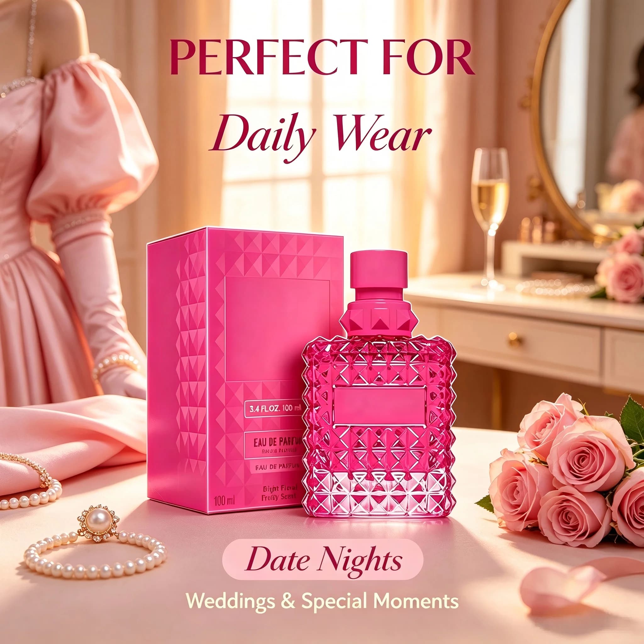 Women Eau de Parfum Perfume 100ml 3.4 fl.oz Luxury Sweet Floral Fragrance Long Lasting Feminine Signature Perfume Spray Romantic Daily Wear Date Night Wedding Party Fall Fashion Back to School Hallowe