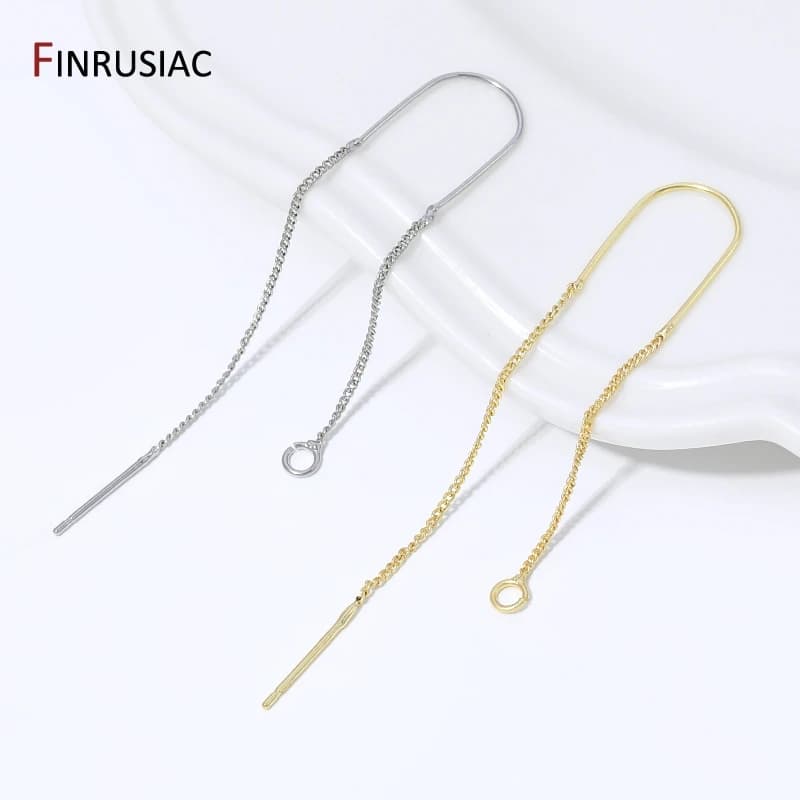 18K Gold Plated Brass Long Tassel Chain Drop Sticker Dangle Earrings Ear Line,Ear Wire Earrings Findings,DIY Jewelry…