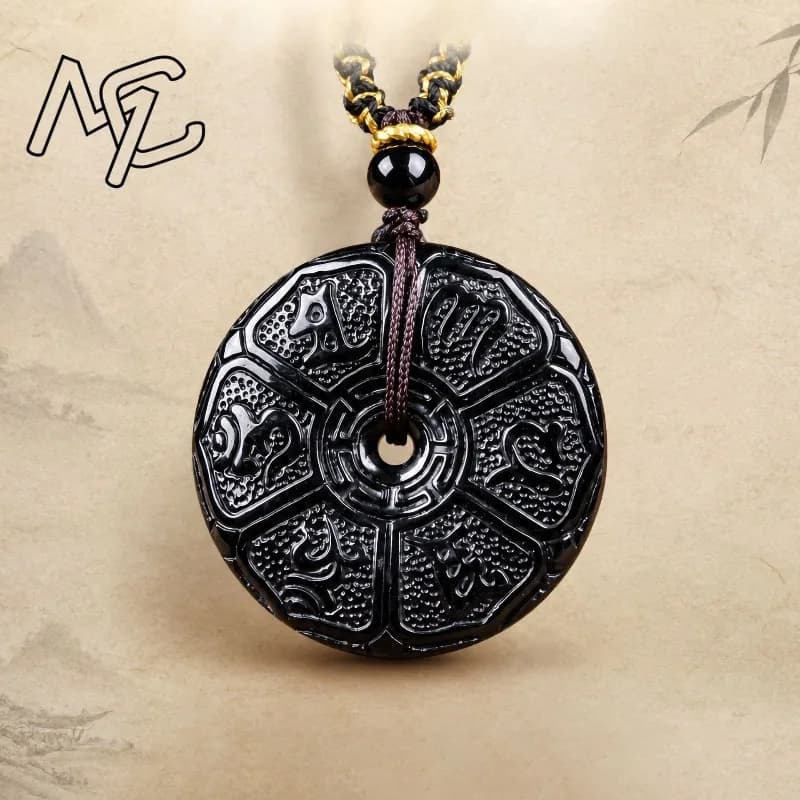 Natural A Grade Black Jadeite Peace Buckle Pendant Six Syllable Mantra Carved Jade Necklace Unisex Lucky Amulet Jewelry Gift