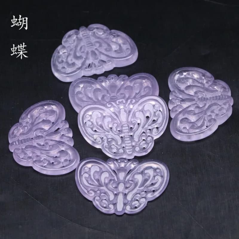2pc Natural Purple Jade Hollow Out Beads Butterfly Pendants Jadeite Emerald DIY Earring Necklace Jewelry Fashion…