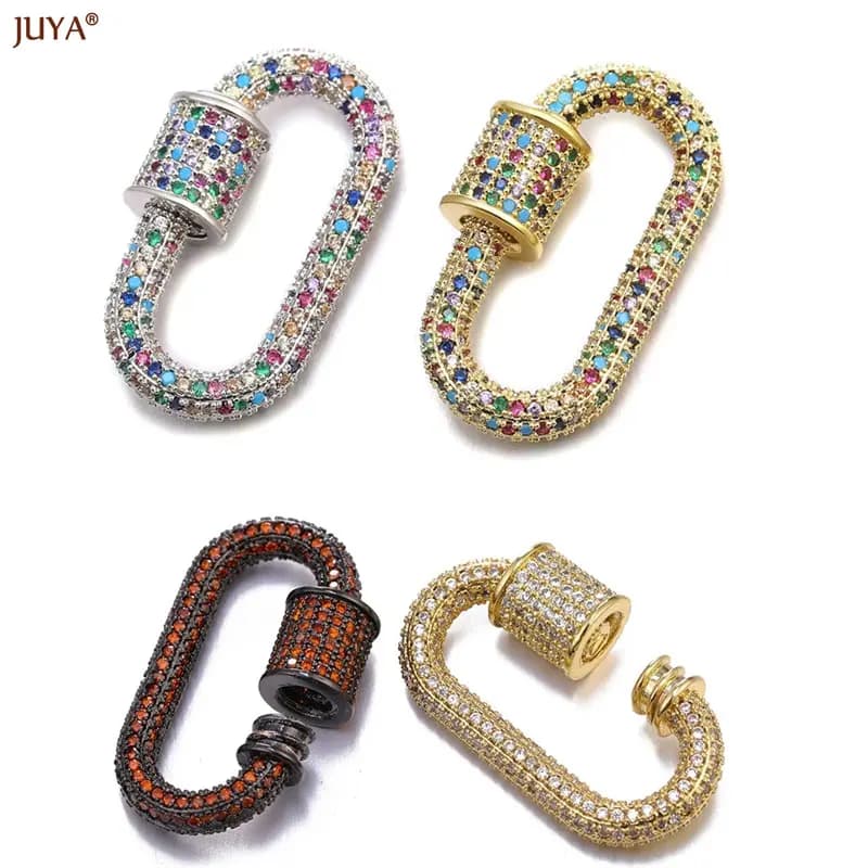 JUYA Luxury Pave Zircon Carabiner Clasps Spiral Lock Fastener Full Diamond Charms For DIY Fashion Jewelry Supplies…