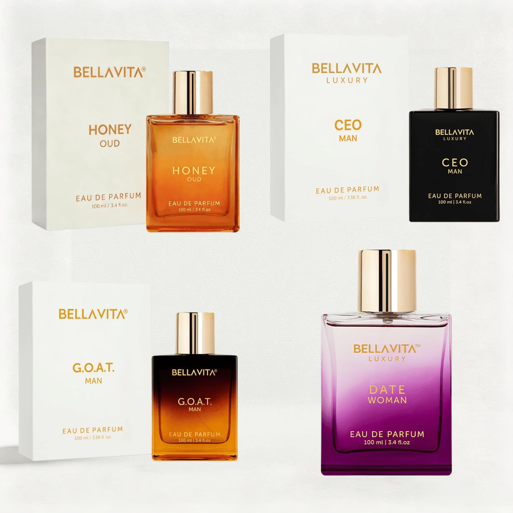 Bellavita Luxury G.O.A.T. and Honey Oud & DATE Woman Eau De Parfum 100 ml, - Honey Perfume for Women & Cologne for Men, Floral Fruity Perfume, Pink Pepper, Red Fruits, Jasmine & Vanilla Notes – Long L