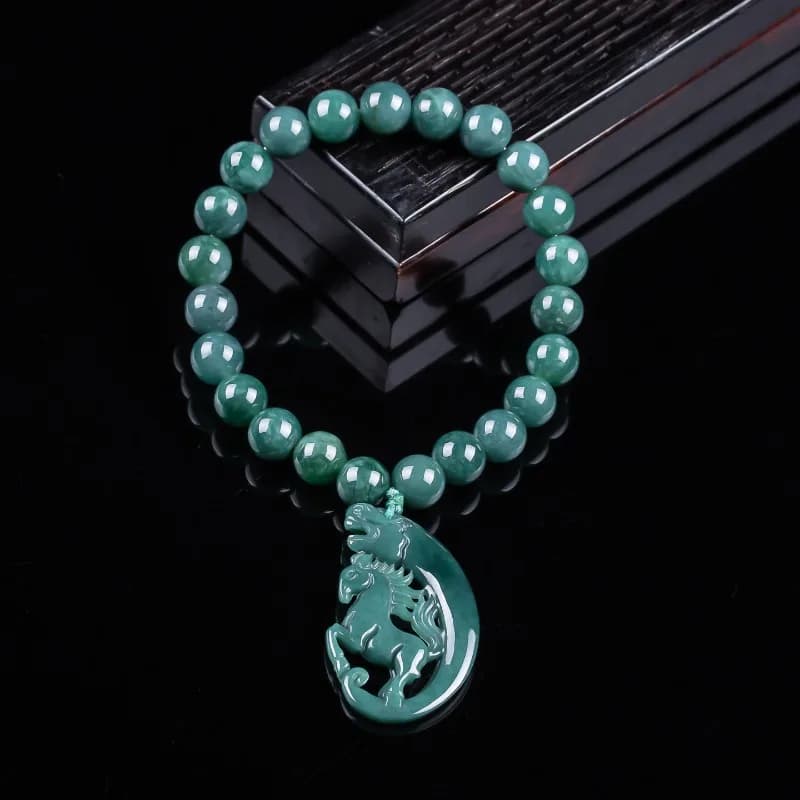 Natural Jadeite Blue Water Zodiac Horse Beads Hand Knitting Bracelet Luxury Jewelry Fashion Jewelry Charms Gift…