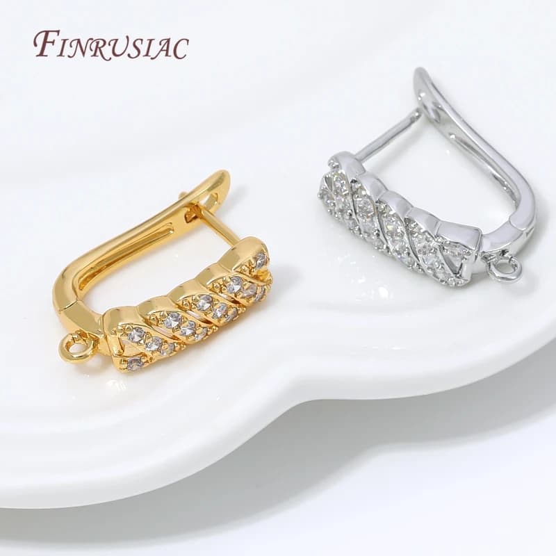 18K Gold Plated Cubic Zirconia Huggie Hoop Earring Clasp with Loop,Brass Earring Base For DIY Charms Jewelry…