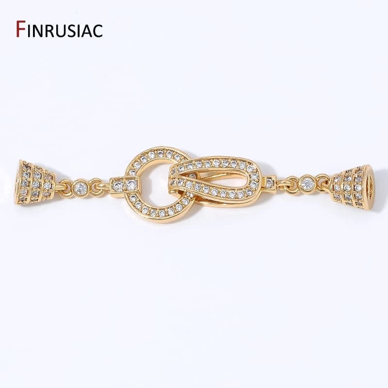 18K Gold Plated Brass Zircon Pearl End Clasp, Fastener Lock Connector For DIY Handmade Necklace Bracelet Making…