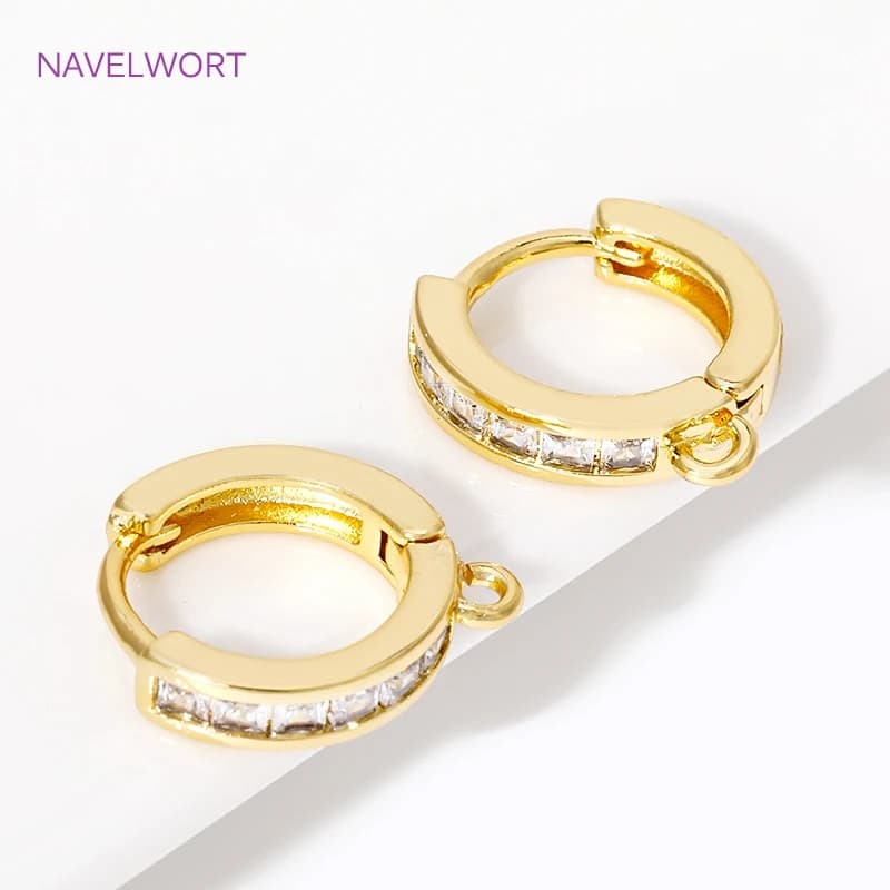 18K Gold Plated Inlaid Zircon Round Earring Clasps Findings,Brass Shvenzy Earwires Fasteners For Jewelry Making,DIY…