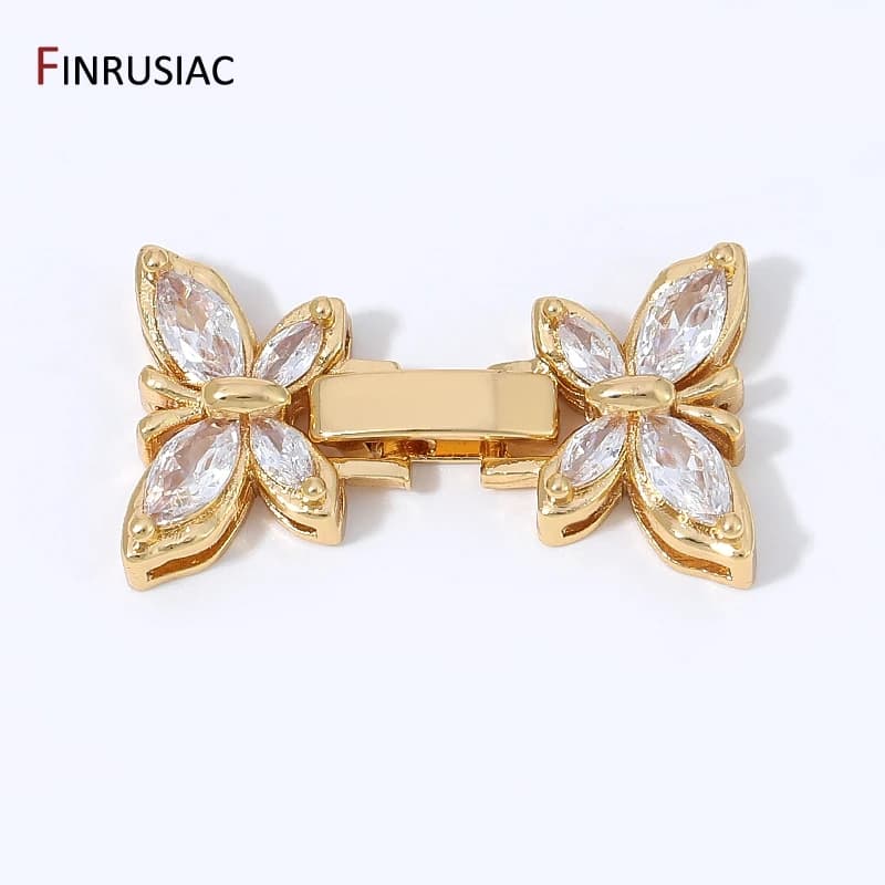 18K Gold Plated Brass Marquise Zircon Butterfly Connector Clasps, Fastener for DIY Necklace Bracelet Jewelry Making Findings
