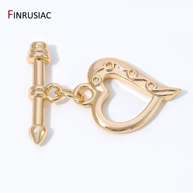 14K Gold Plated Brass Heart Shape Toggle Clasps,Lock For Jewelry,OT Clasps Connector For DIY Jewelry Making Accessories