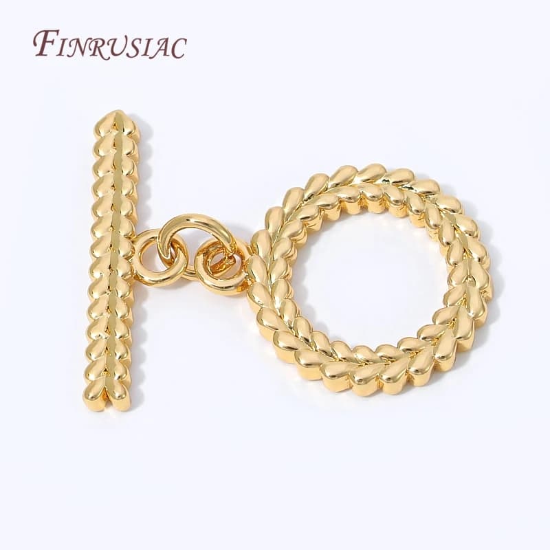 Wholesale Wheat Braided OT Toggle Clasps 18K Gold Plated Leaf Textured T Bar Fastener Bulk For Women Jewelry Making…