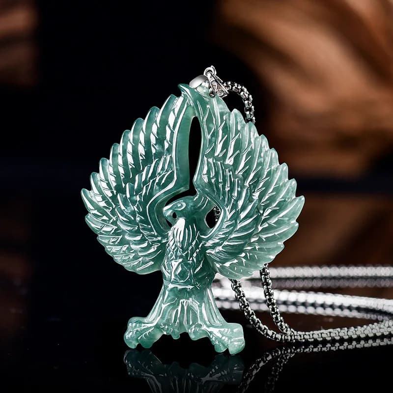 S925 Silver Natural Emerald Jade Blue Water Freedom Eagle Pendant Necklace Carved Charm Jadeite Jewelry Amulet Gifts…