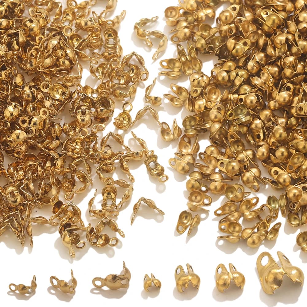 50pcs PVD Gold Plated Stainless Steel Connector Clasp Crimp End Beads For Bracelet Necklace Chains DIY End Caps…
