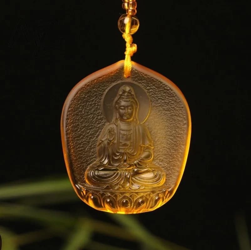 Chinese Yellow crystal Water Droplet Guanyin Bodhisattva Pendant Jewellery Fashion Hand-Carved Accessories DIY Women…