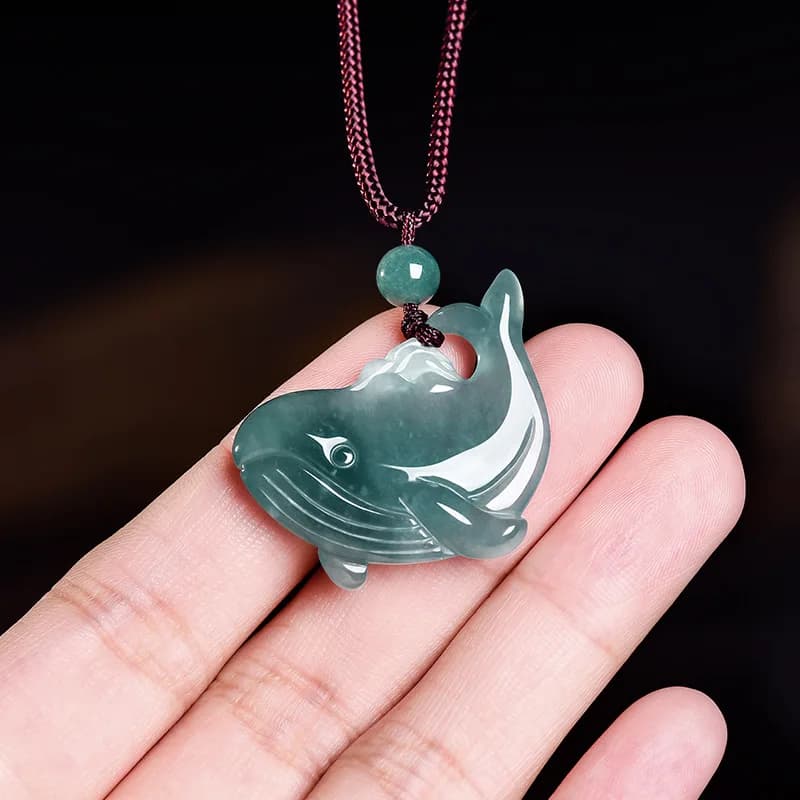 Natural Burmese Jadeite Whale Pendant Necklace Accessories Real Jade Charm Carved Amulet Jewelry Gemstone Gifts for…