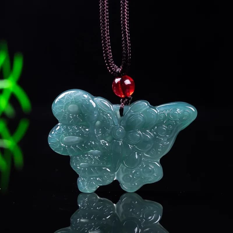 Natural Jadeite A-grade for men women, butterfly pendant, blue water ice type jewelry and jade item