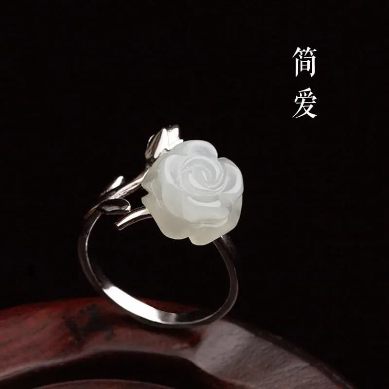 Jade Rose Rings Jewelry Chinese Women 925 Silver Amulet Natural Stone Fashion Gemstones Adjustable Ring Charms Gifts…