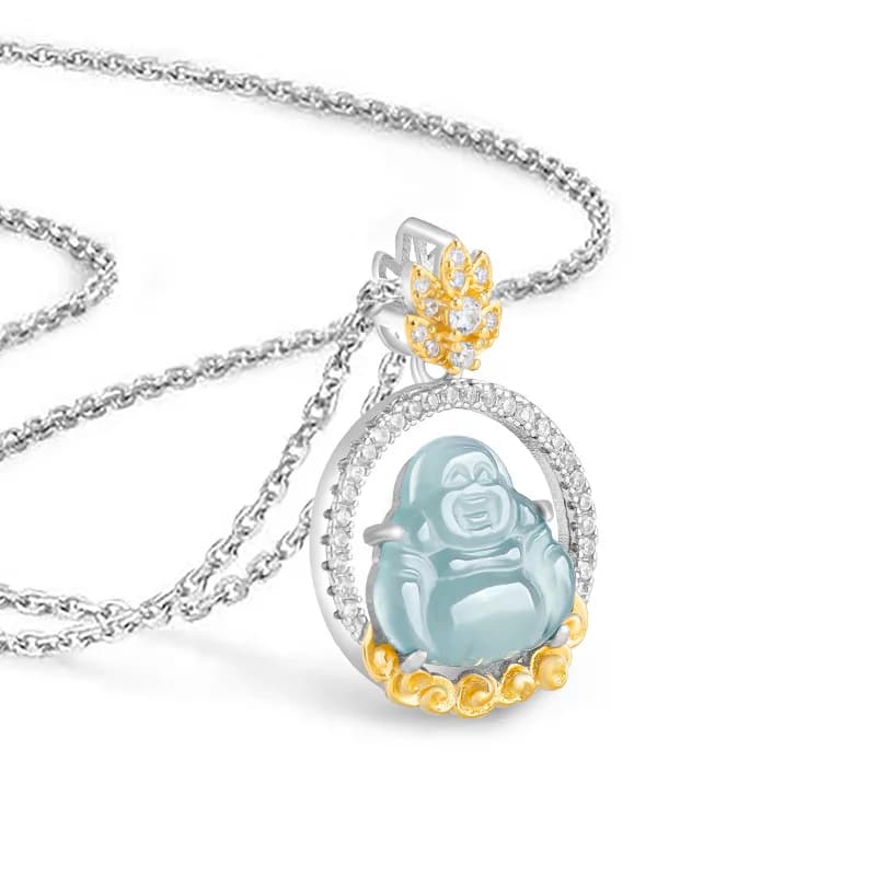 Blue Myanmar Jadeite Maitreya Pendant Necklace Designer Burmese Jade Stone Fashion Accessories 925 Silver Charm