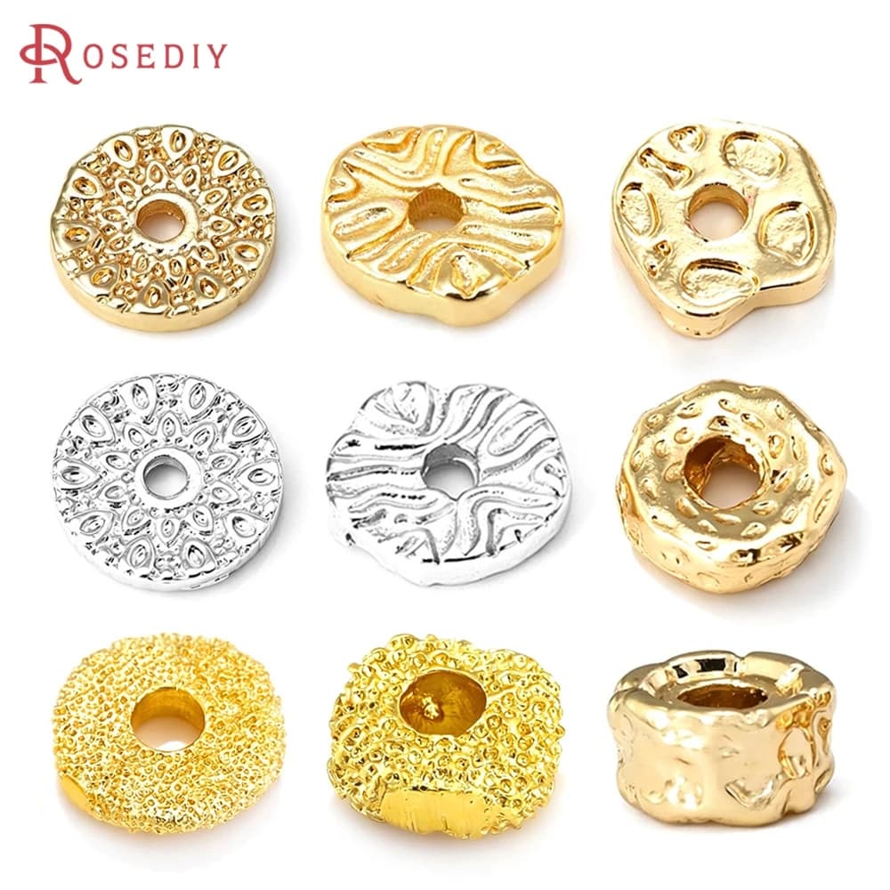 18K Gold Color Brass Round Wave Irregular Bracelet Beads Spacer Beads High Quality Diy Jewelry Accessories Making Materials