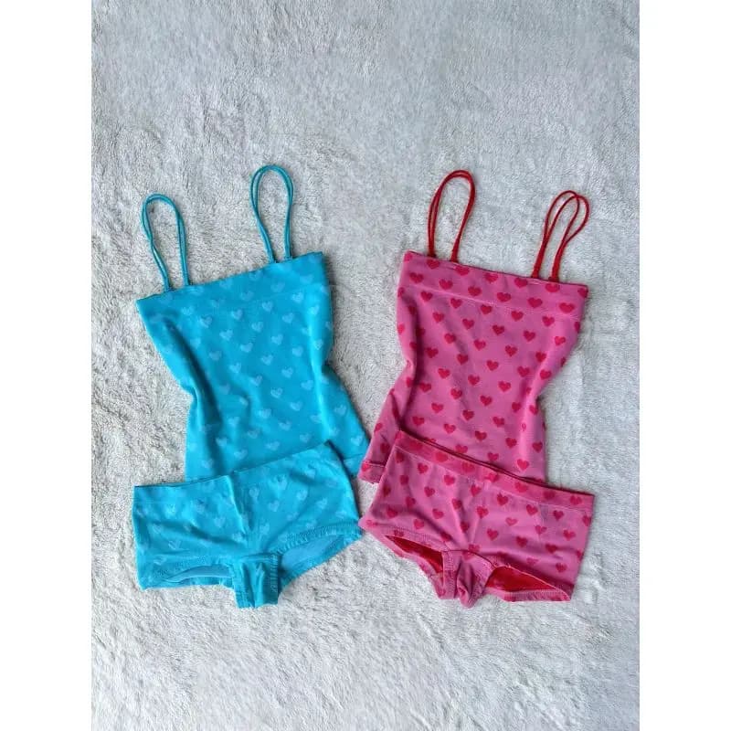 Vest casual comfortable camisole shorts set cute French heart wave retro