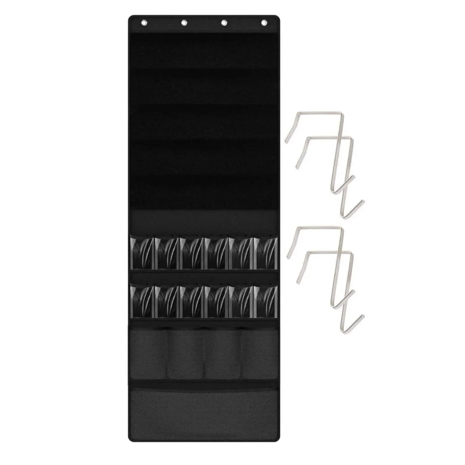 Wall Hanging Shoe Storage Net over Door Organizer Space Saving Nonwoven Fabric Black with Metal Hooks for Closet…