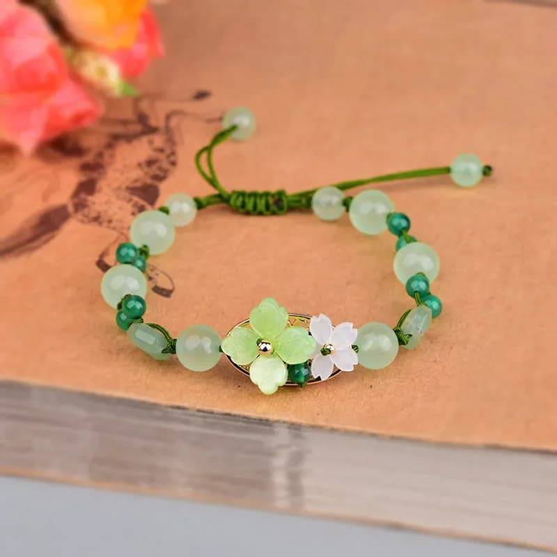Green Jade Flower Bracelet Amulet Amulets Beads Jewelry Talismans Bangle Designer Vintage Charm Charms Natural Gift…