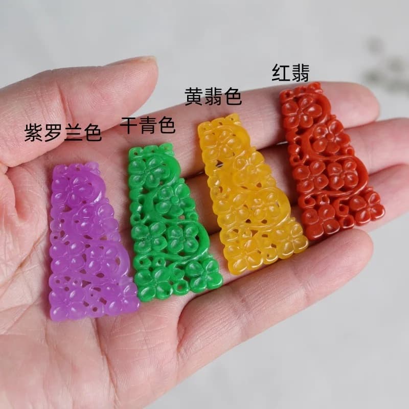1pc Natural Jade Four Colors Double Sided Hollow Carving Accessories DIY Earrings Fashion Real Jewelry Charm Amulet…
