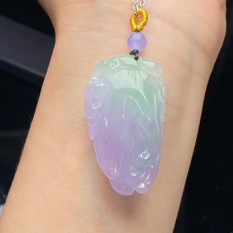 Jade High-Ice Green-Patterned Pendant, Buckle, Ruyi Ornament, Peace Charm, Violet Gourd Necklace