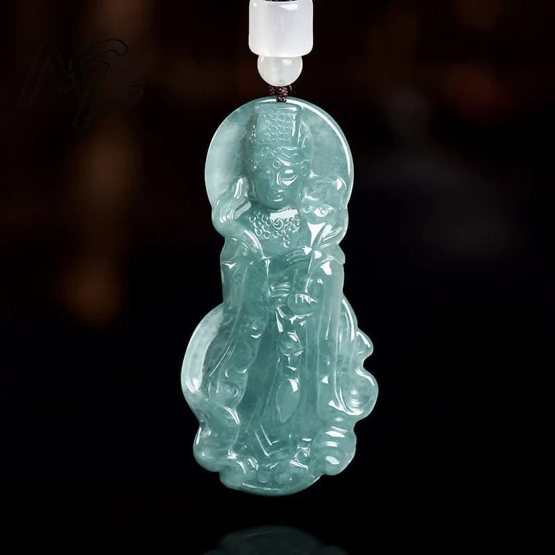 Natural Real Emerald Blue Water Mazu Pendant Myanmar Jadeite Necklace Jewelry Charm Designer Luxury Amulet Women…