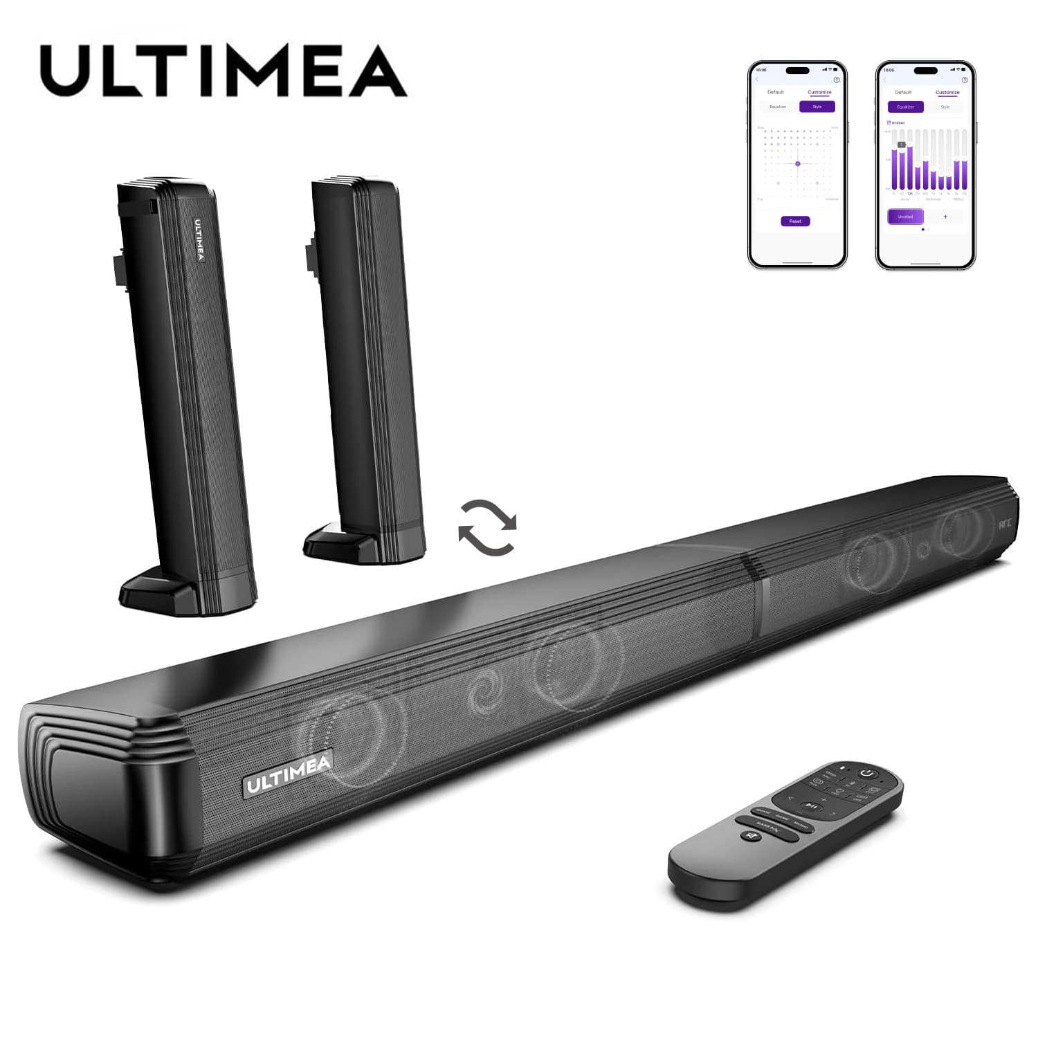 ULTIMEA 100W 2.2ch TV Sound Bar, 2-in-1 Detachable Bluetooth Soundbar for TV, Bass Adjustable, 3 EQ Modes, Apollo S40…