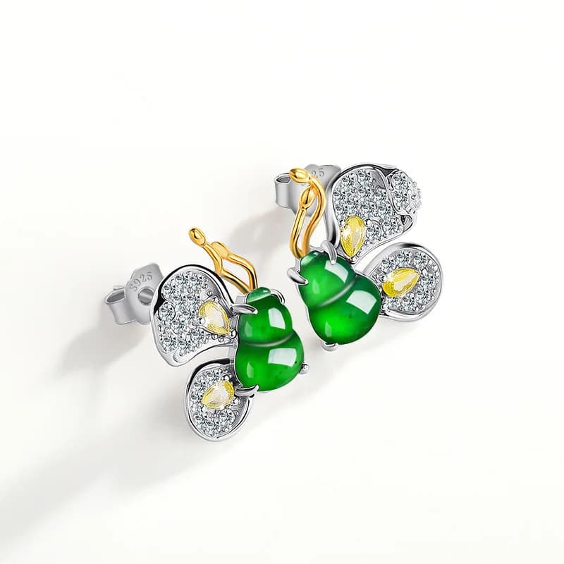 Green Burmese Jadeite Butterfly Earrings Designer Gifts for Women Natural Burmese Jade 925 Silver Charm Jewelry Amulet