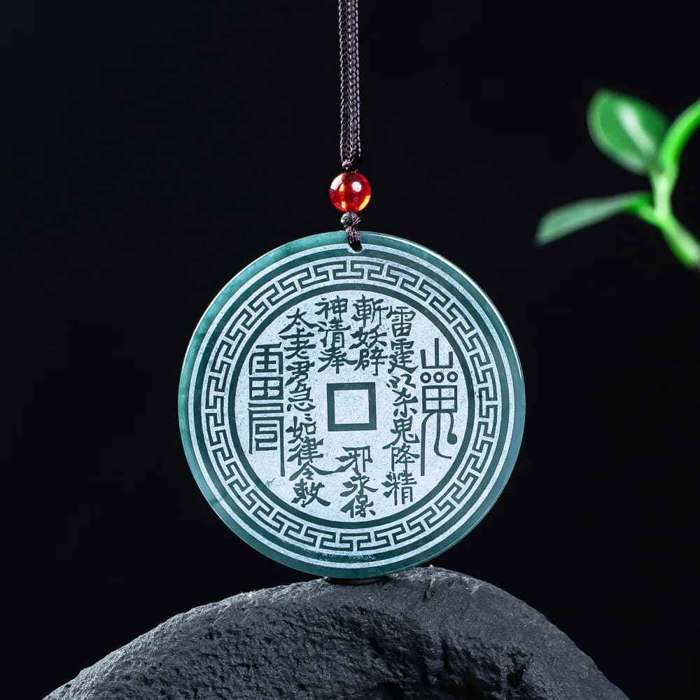Real Natural Jadeite Blue Water Mountain Ghost Coin Pendant Necklace Carved Charm Jewelry Fashion Amulet Gifts for Men…