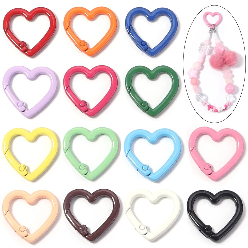 5pcs Alloy Heart Spring Clasps Snap Hooks Carabiner Keychain Clips Dolls/Label Connector For Jewelry Making DIY…