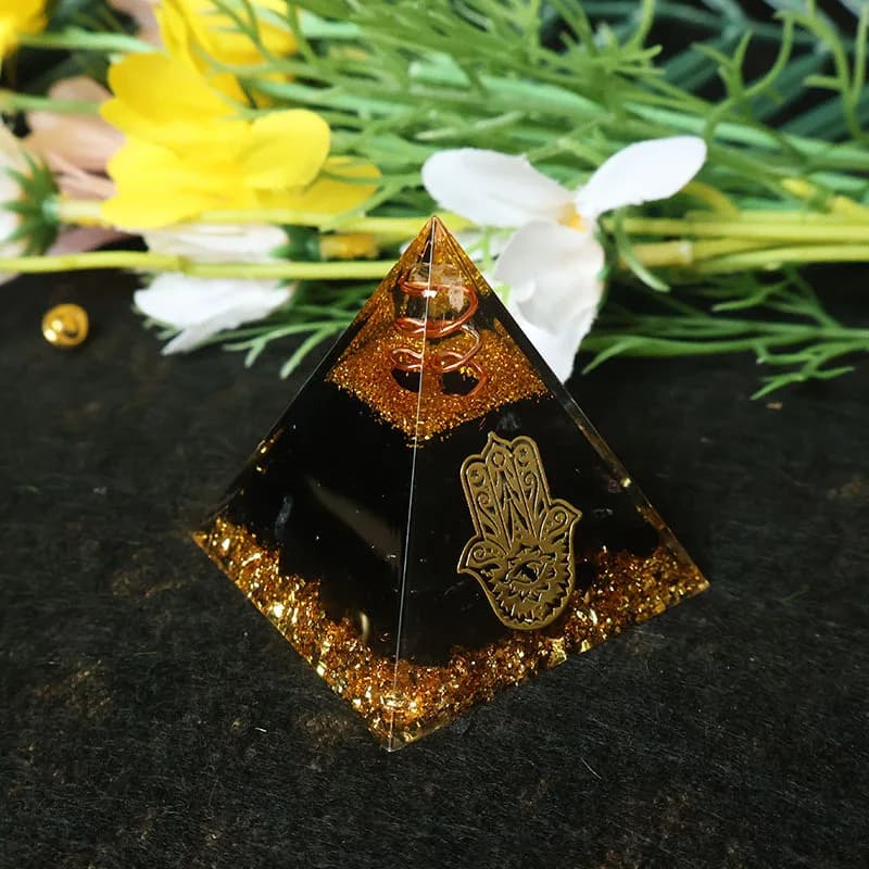 Hamsa Hand Resin Crystal Pyramid Black Obsidian Orgonite Pyramid Energy Meditation Blessing Home Office Judaica…