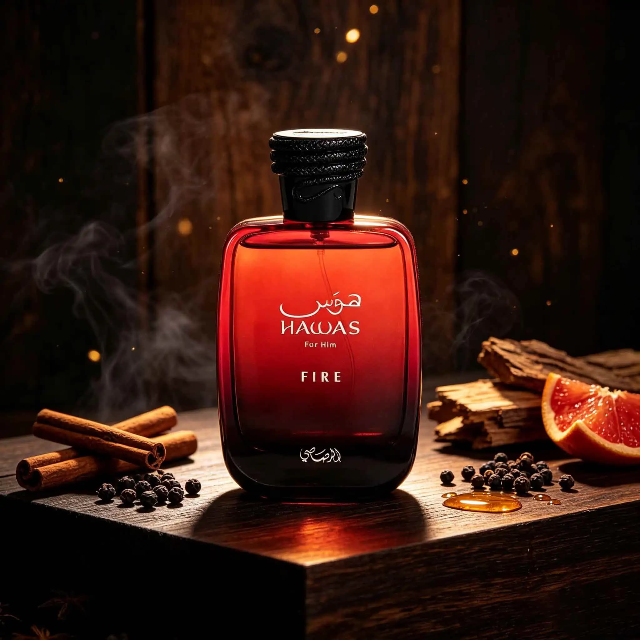 Hawas Fire For Him Perfume 100Ml, Heat‑Sensed Light‑Luxury Men Fragrance, Fresh Bergamot Blends Spicy Cardamom‑Cinnamon, Rich Tobacco‑Leather Matches Mild Amber, Intense Full‑Bodied Layers, Highlight 