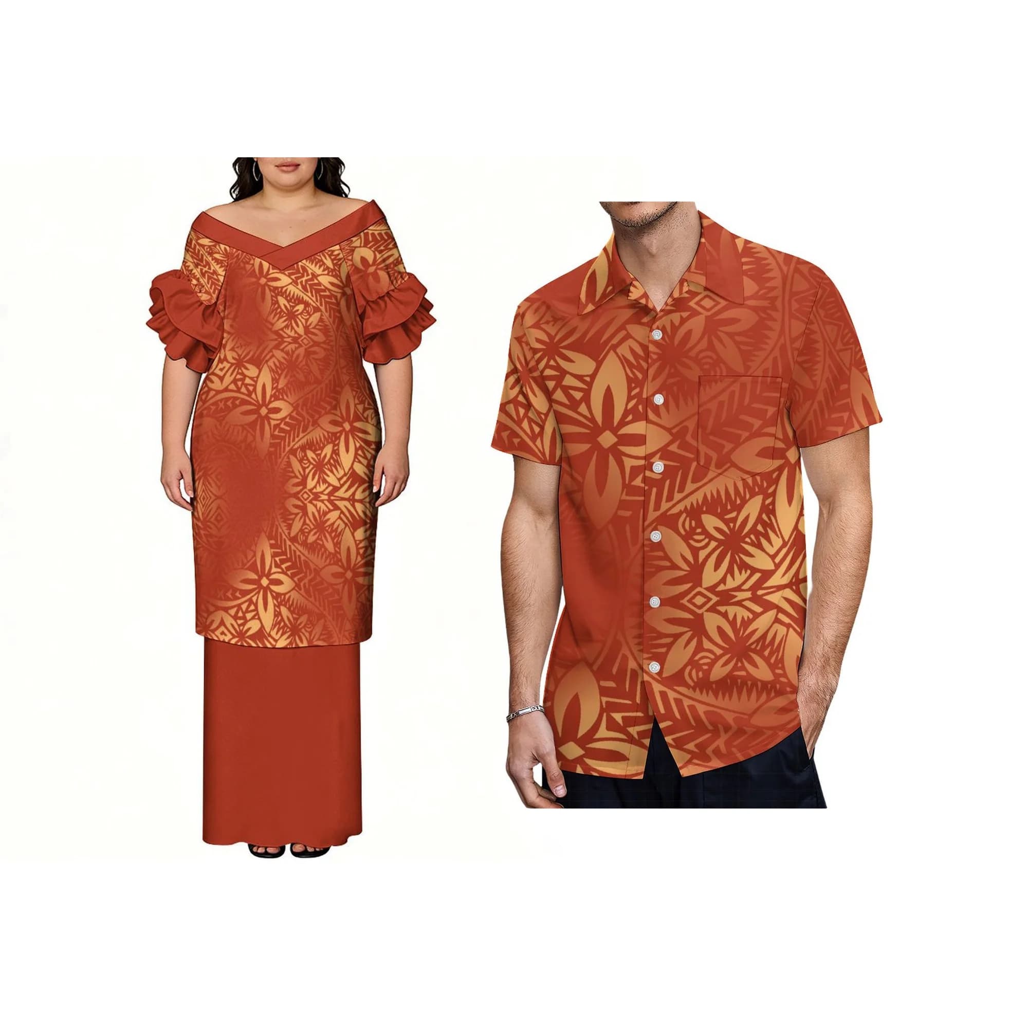 Brand New Plus Size 8XL Frill Short Sleeve Womens Dress Polynesian Hawaii Puletasi 2 Piece Good Quality Off the…
