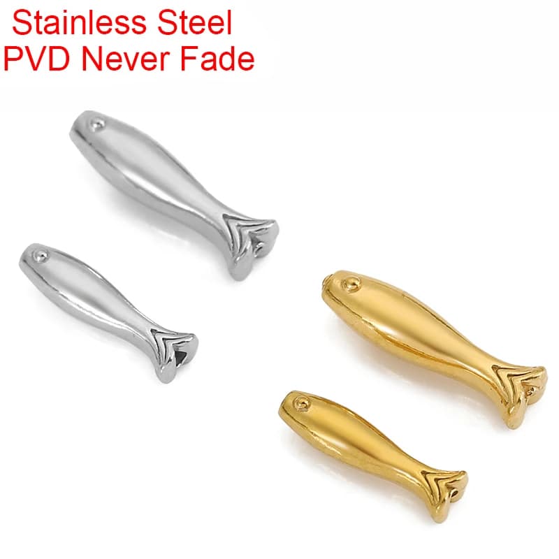 5pcs/lot PVD Never Fade Stainless Steel Necklace Beads Bulk Animal Fish Spacer Beads for Diy Bracelet Findings Jewelry…