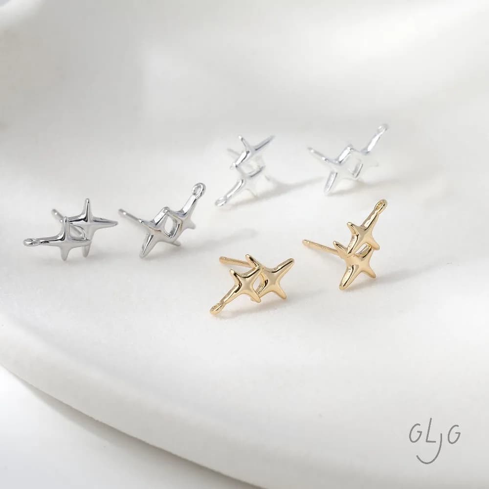 6PCS Dainty Celestial North Star Ear Studs Diy Earrings Connectors Jewelry Findings Supplies 14k Gold Plated Accessories 9*13mm