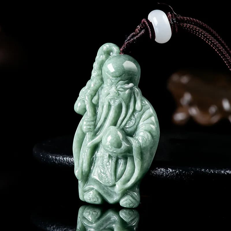 S Green Myanmar Jadeite God of Life Pendant Necklace Burmese Jade Gifts for Women Charm Natural Gemstone Carved Amulet…