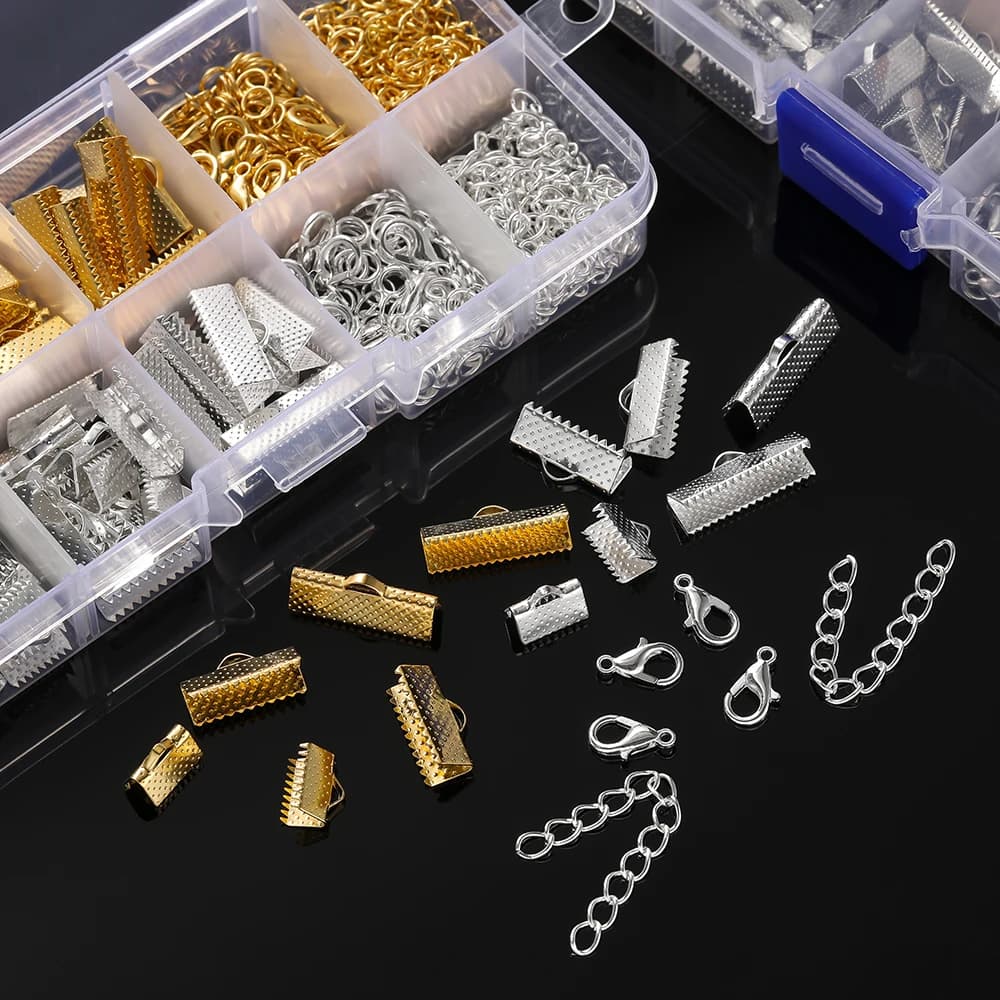10 Grids Alloy Accessories Set Jewelry findings Tools Clip buckle Lobster Clasp Open Jump Rings With Cove Clasps…