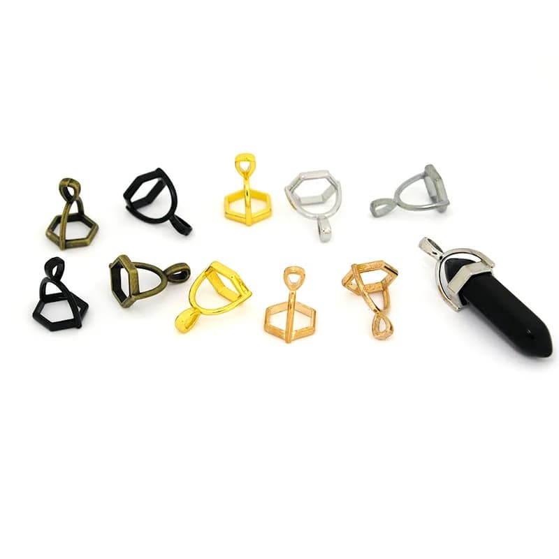 20Pcs Hexagonal Gemstone Cap Natural Stone Crystal Pillar Pendant Caps For Jewelry Making Pendant Necklace Connectors…