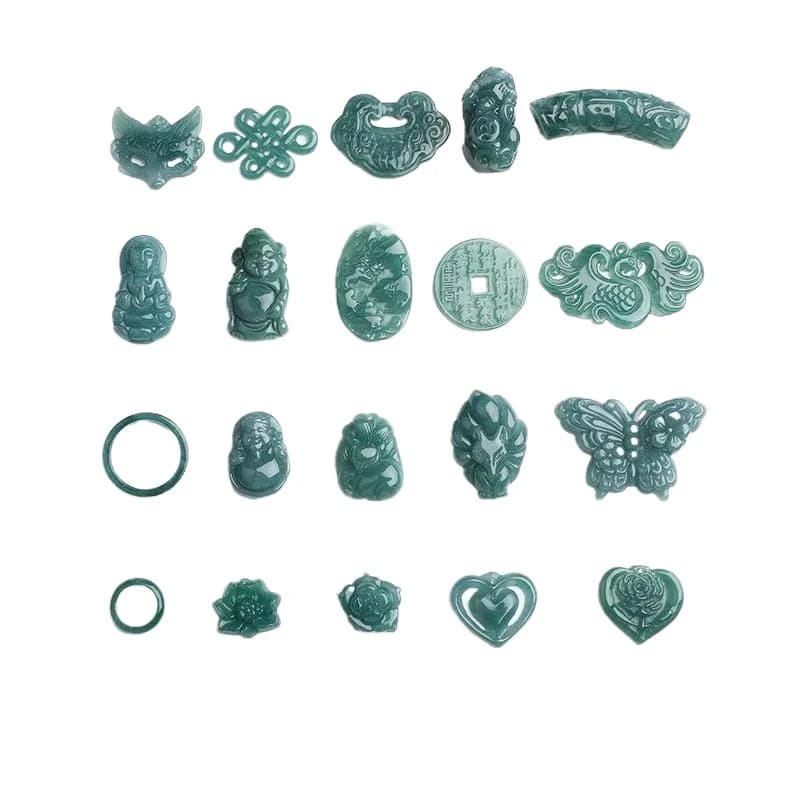 2PC Natural Blue Water Jadeite Jade Heart Fox DIY Bracelet Pendant Bead Earrings Charm Jewellery Fashion Accessories Gift