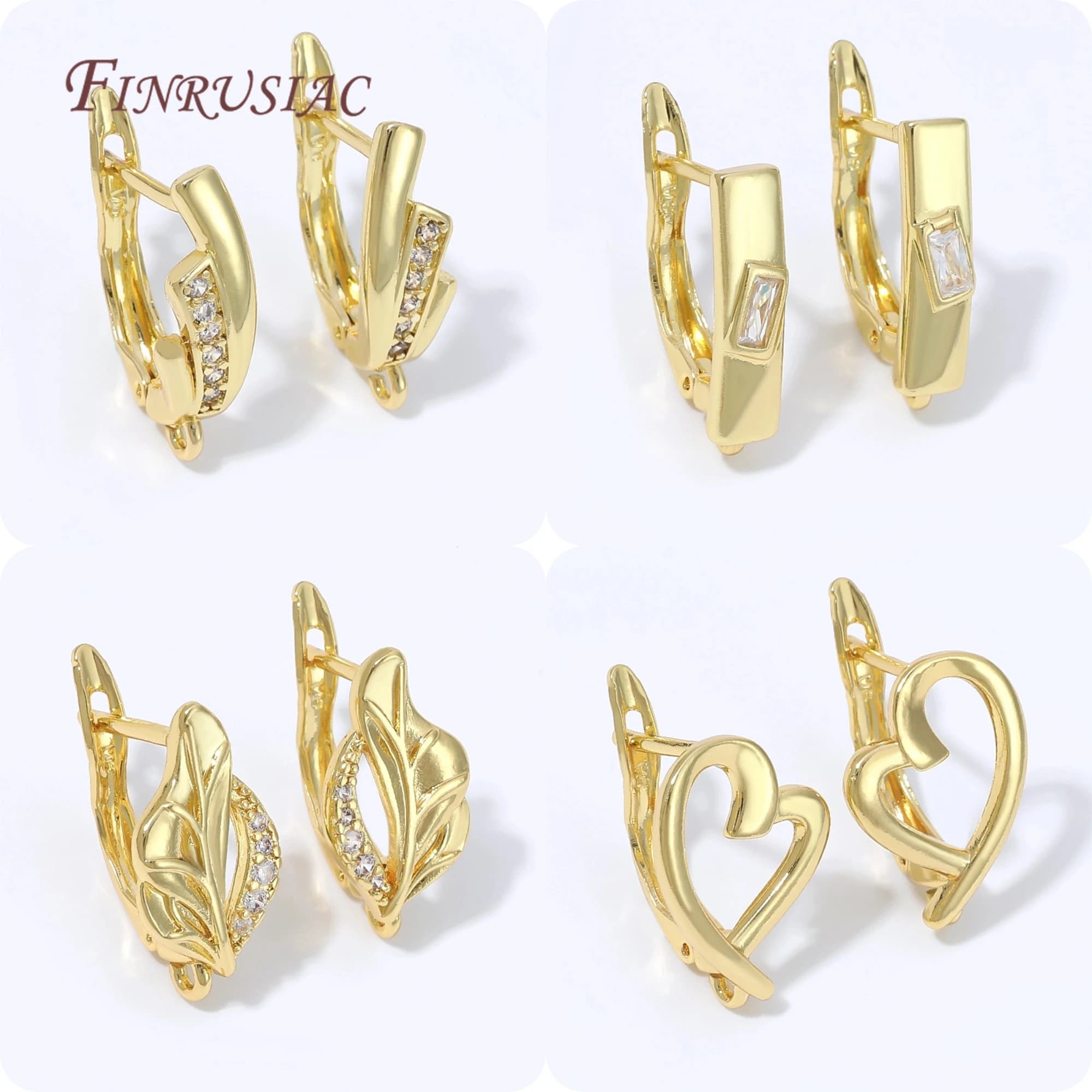 18K Gold Plated Huggie Ear Clasp with Zircon,Hollow Heart Lever Back Earring Findings,Earring Blank Components For DIY…