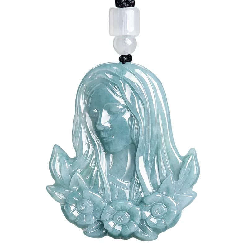 Natural Myanmar Jadeite Virgin Mary Pendant Necklace Vintage Carved Amulet Real Jade Luxury Charm Fashion Gifts for…