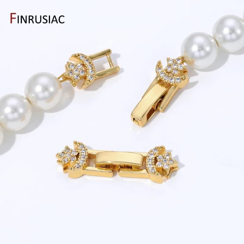 18K Gold Plated Brass Pearl Clasp Connector,Clasps For Bracelet,Zircon Fasteners Lock Clasps For DIY Jewelry Making…
