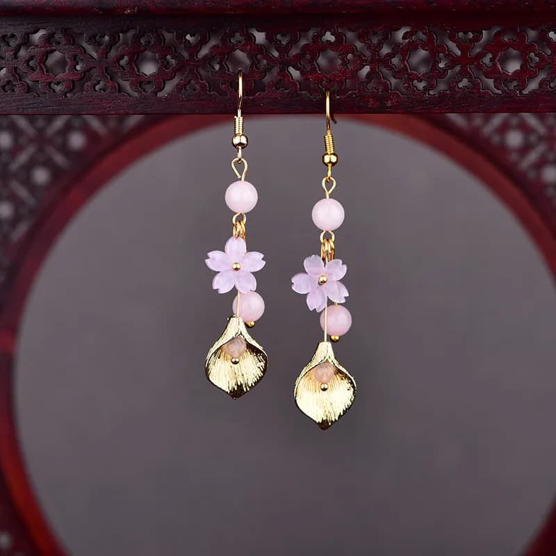 Pink Natural Jade Flower Earrings Vintage Gifts for Women Talismans Real Jewelry Charm Luxury Lucky Carved Gemstone