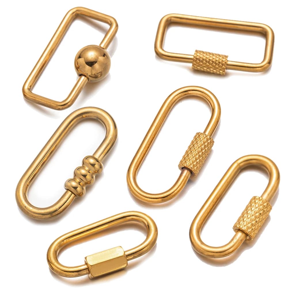 5pcs Stainless Steel Small Oval Locking Carabiner Screw Lock Charm Key Clasps for Necklace Bracelet Jewelry Making…