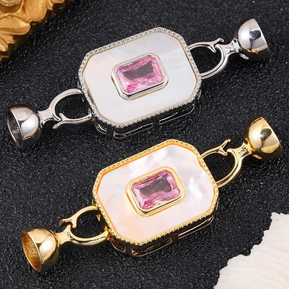 Juya DIY 18K Real Gold Plated Pink Gems Fastener Locks Closure Clasps Accessories For Needlework Beads Pearls Jewelry…