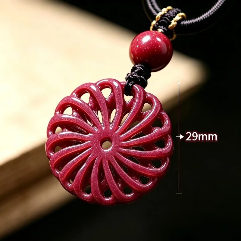 Fashion Red Cinnabar Jade transfer Windmill Pendant Necklace Jewellery Chinese Hand-Carved Healing Fashion Women Luck Gift